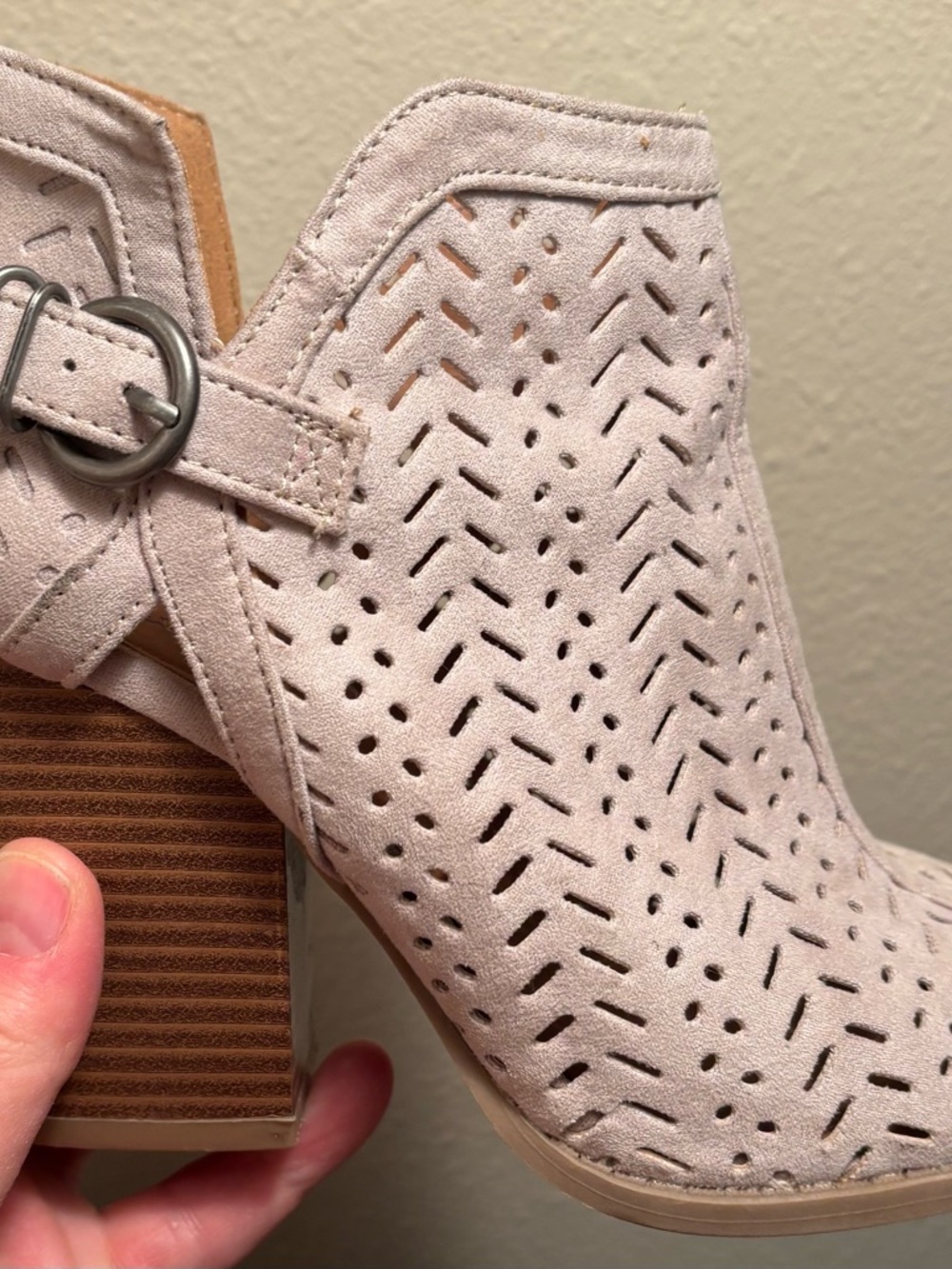 Women's (beige) Suede Peep-Toe Ankle Booties - Picture 10 of 11